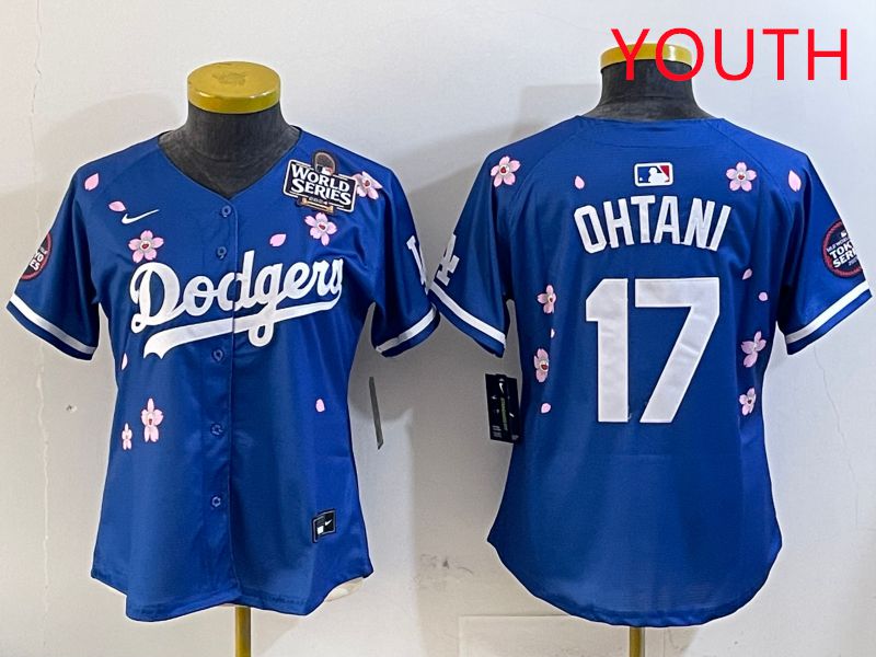 Youth Los Angeles Dodgers 17 Ohtani Blue Sakura Edition 2025 Nike MLB Jersey style 3
